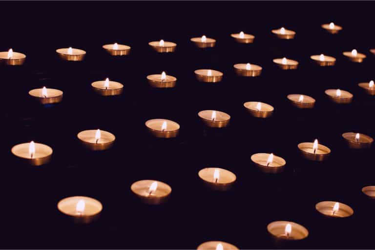 A candle memorial at night