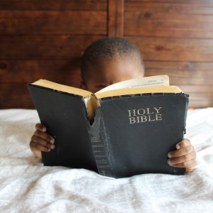 Young boy reading the Bible
