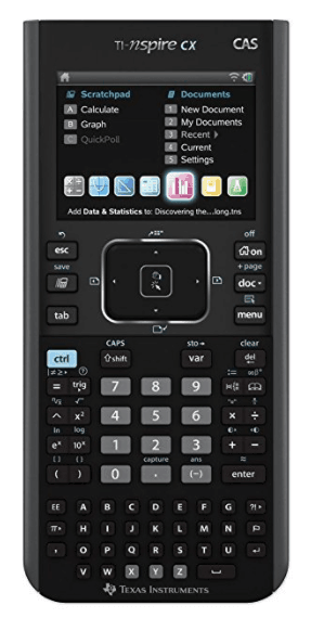 Stock image of the Texas Instruments NSpire CX CAS graphing calculator